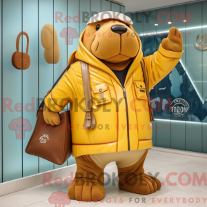 Guld Hvalros maskot kostume...