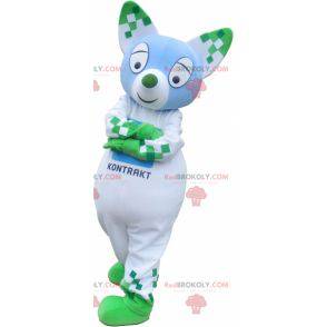 Blå och grön kattmaskot. Grön djurmaskot - Redbrokoly.com