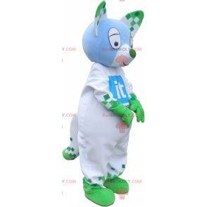 Blå och grön kattmaskot. Grön djurmaskot - Redbrokoly.com