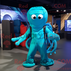 Cyan Kraken maskot kostume...