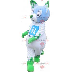 Mascote do gato azul e verde. Mascote animal verde -