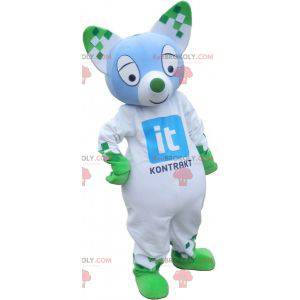 Blaues und grünes Katzenmaskottchen. Grünes Tiermaskottchen -