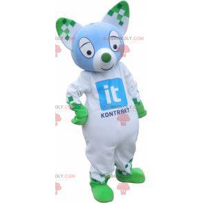 Blå och grön kattmaskot. Grön djurmaskot - Redbrokoly.com