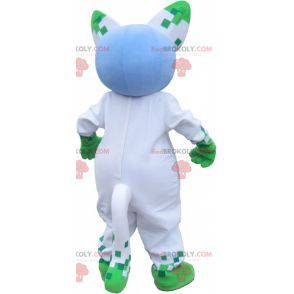 Blå och grön kattmaskot. Grön djurmaskot - Redbrokoly.com