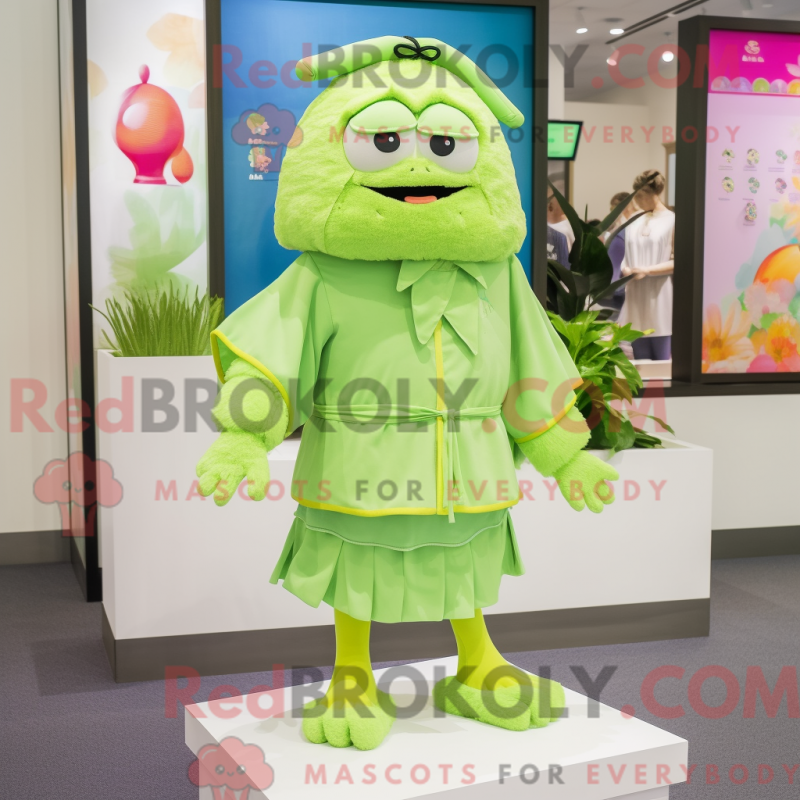 Fantasia de mascote Dim Sum verde-lima com bermuda e presilhas de cabelo - Mascotes dim sum - REBROKO_233094 - RedBrokoly.com