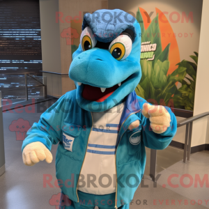 Teal Utahraptor mascot...