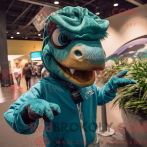 Teal Utahraptor mascot...