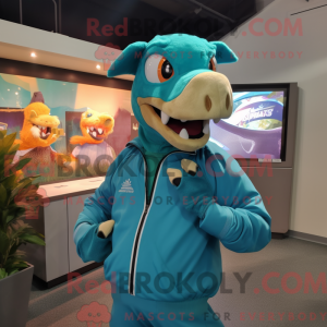 Teal Utahraptor mascot...