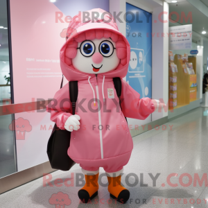 Rosa maskotdraktfigur kledd...