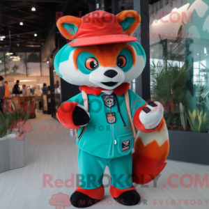 Turkis rød Panda maskot...