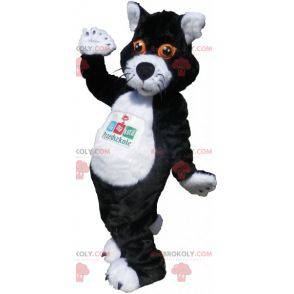 Schwarzweiss-Katzenmaskottchen mit orangefarbenen Augen -
