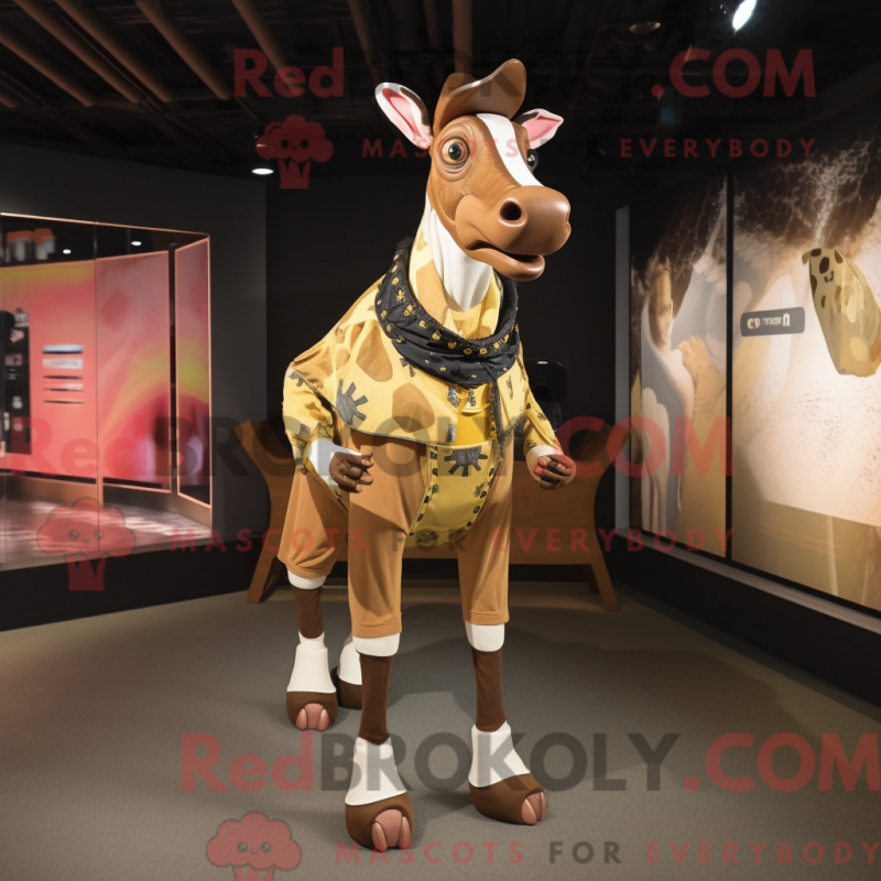 Fantasia de mascote de ocapi dourado com macacão e gravatas - Mascotes Okapi - REBROKO_233256 - RedBrokoly.com