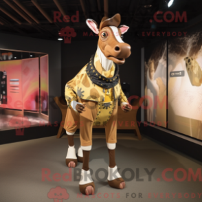 Fantasia de mascote de ocapi dourado com macacão e gravatas - Mascotes Okapi - REBROKO_233256 - RedBrokoly.com