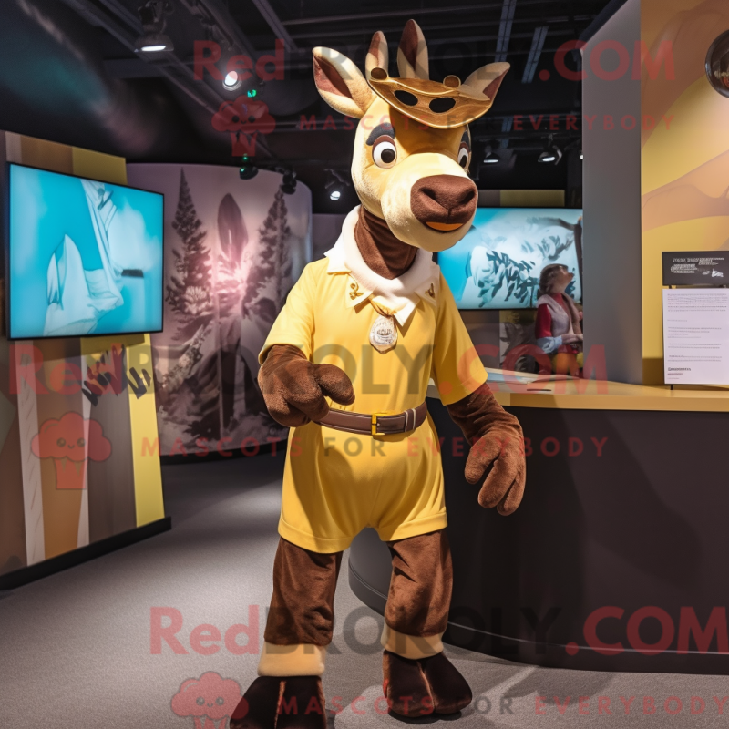 Fantasia de mascote de ocapi dourado com macacão e gravatas - Mascotes Okapi - REBROKO_233258 - RedBrokoly.com