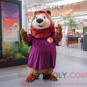 Maroon Capybara mascot...