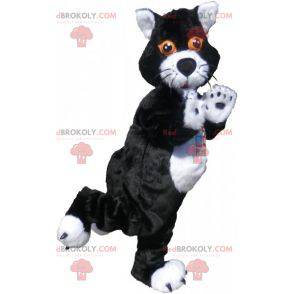 Schwarzweiss-Katzenmaskottchen mit orangefarbenen Augen -