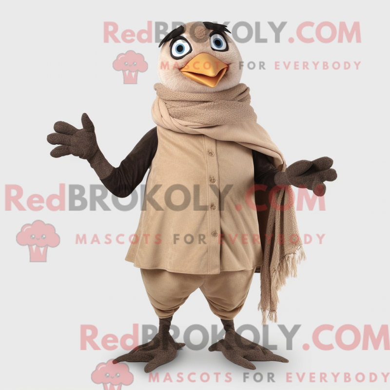 Fantasia de mascote de melro bege com colete e cachecóis - Mascotes melro - REBROKO_233288 - RedBrokoly.com