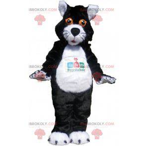 Zwart-witte kat mascotte met oranje ogen - Redbrokoly.com