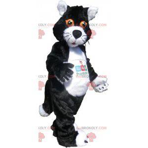 Mascote gato preto e branco com olhos laranja - Redbrokoly.com