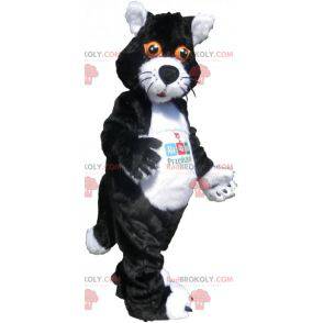 Schwarzweiss-Katzenmaskottchen mit orangefarbenen Augen -