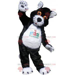 Schwarzweiss-Katzenmaskottchen mit orangefarbenen Augen -