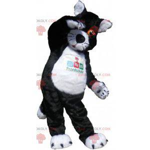 Schwarzweiss-Katzenmaskottchen mit orangefarbenen Augen -
