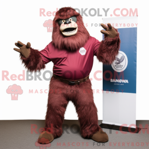 Maroon Sasquatch mascot...