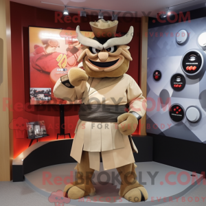 Tan Samurai maskot kostume...