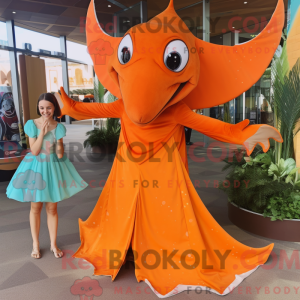 Orange Manta Ray maskot...