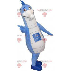 Blaues und weißes Seepferdchenmaskottchen. Seepferdchen Kostüm
