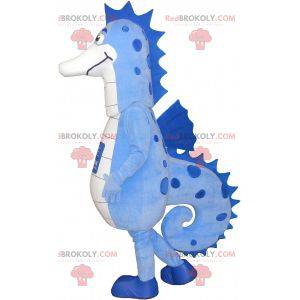 Blaues und weißes Seepferdchenmaskottchen. Seepferdchen Kostüm