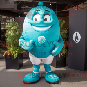 Turquoise Rugby Ball mascot...