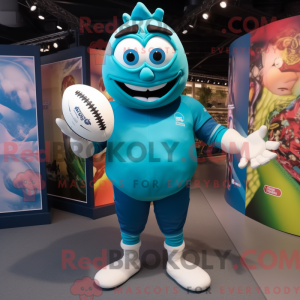 Turquoise Rugby Ball mascot...