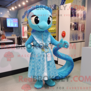 Himmelsblå python maskotdräkt med kjol och nyckelringar - Python Mascots - REBROKO_233625 - RedBrokoly.com