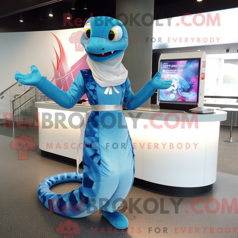 Himmelsblå python maskotdräkt med kjol och nyckelringar - Python Mascots - REBROKO_233626 - RedBrokoly.com