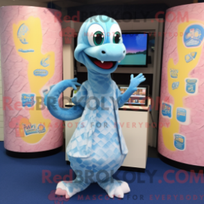 Himmelsblå python maskotdräkt med kjol och nyckelringar - Python Mascots - REBROKO_233627 - RedBrokoly.com