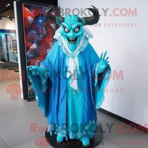 Cyan Devil maskot kostume...