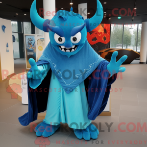 Cyan Devil maskotdraktfigur...