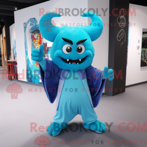 Cyan Devil maskot kostume...