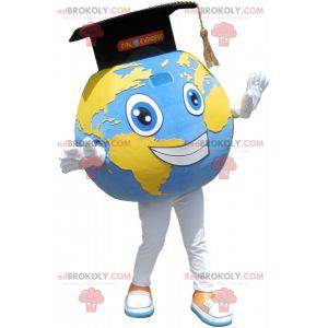 Giant world map mascot with a graduate cap - Redbrokoly.com