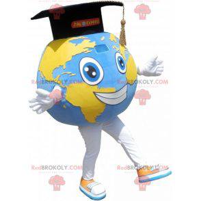 Giant world map mascot with a graduate cap - Redbrokoly.com