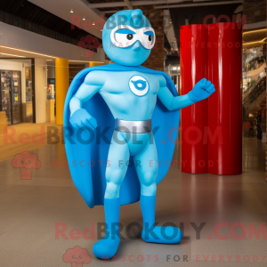 Sky Blue Superhero mascot...