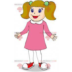 Rusovlasá dívka maskot oblečený v růžové s přikrývkami -