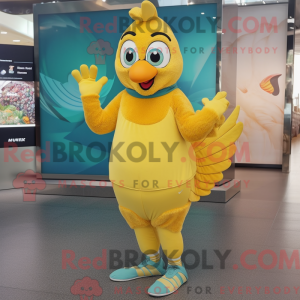 Gul påfuglmaskotdraktfigur...