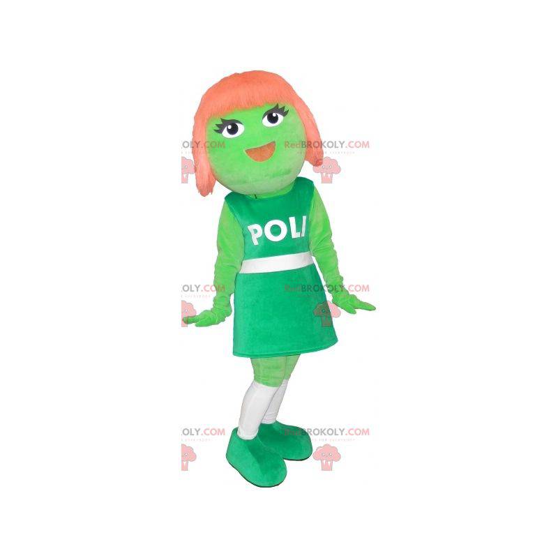 Grøn pige maskot med rødt hår - Redbrokoly.com