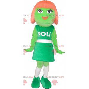 Mascotte de fille verte avec les cheveux roux - Redbrokoly.com