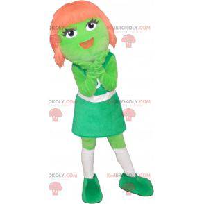 Green girl mascot with red hair - Redbrokoly.com