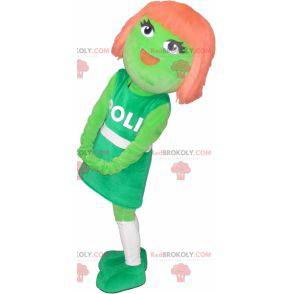 Green girl mascot with red hair - Redbrokoly.com