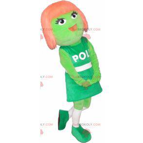 Green girl mascot with red hair - Redbrokoly.com