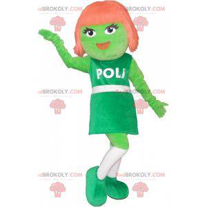 Green girl mascot with red hair - Redbrokoly.com